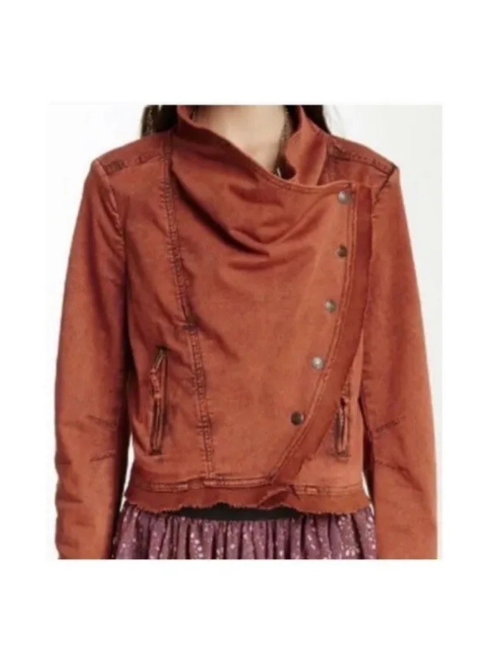 Free People Boho Collapsing Twill Raw Edge Jacket